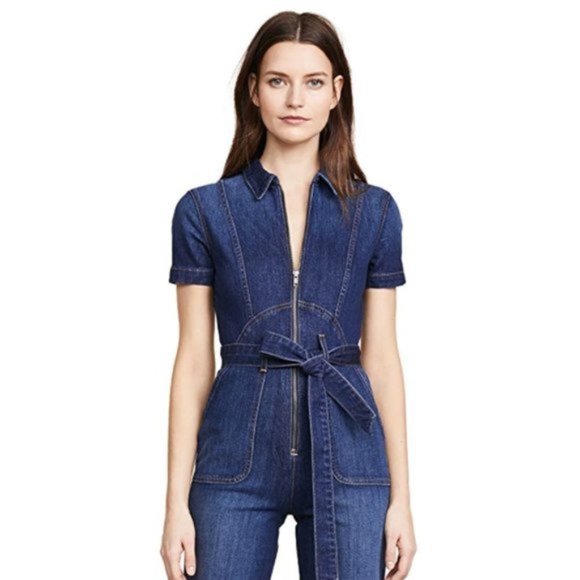 Alice Olivia Dark Blue Denim Jumpsuit US 29 - Picture 3 of 14